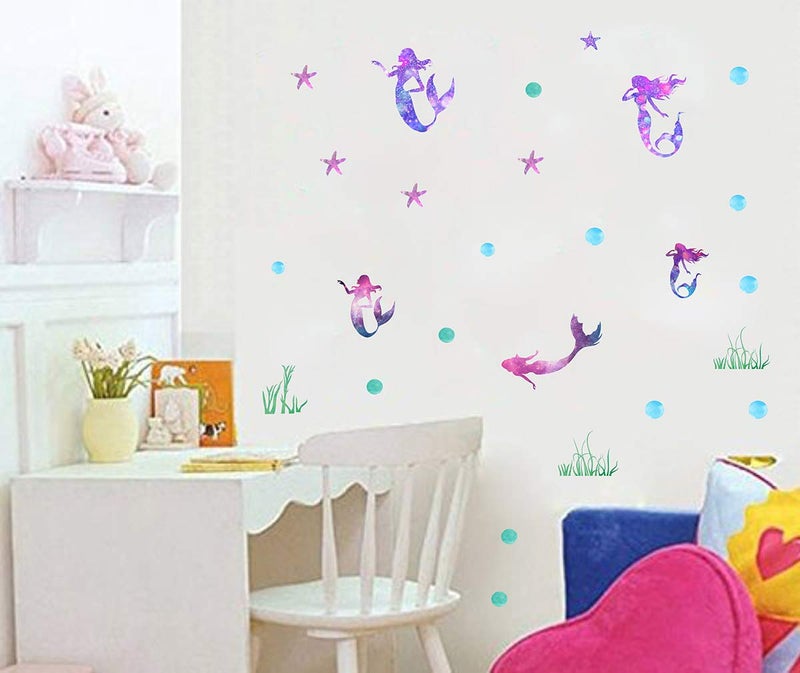 Easu Mermaid Wall Decals Girls Nursery Bedroom Wall Sticker Girls Wall Decals Mermaids Decorative Peel & Stick Wall Decals - Image 3
